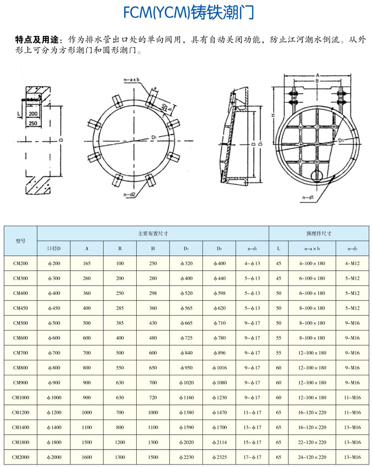 fcm(ycm)铸铁潮门系列